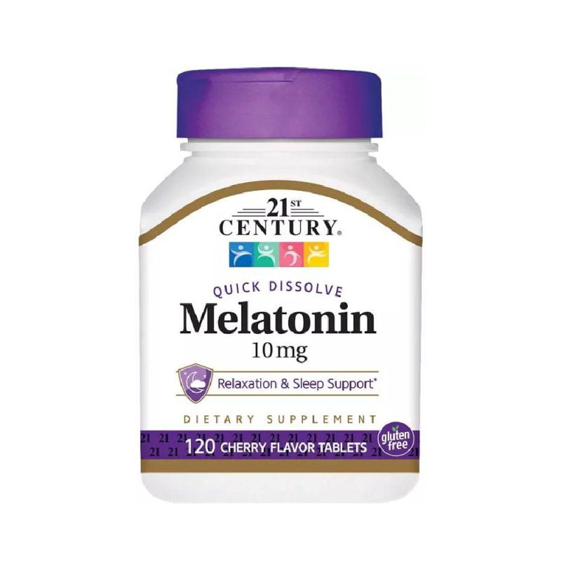 21ST-CENTURY-MELATONIN, cherry flavor tablets, relaxation and sleep support, gluten free, quick dissolve