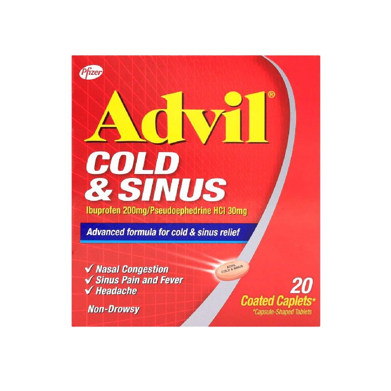 ADVIL-COLD-&-SINUS, nasal congestion, sinus pain and fever, headache, non-drowsy, Ibuprofen, NSAIDs