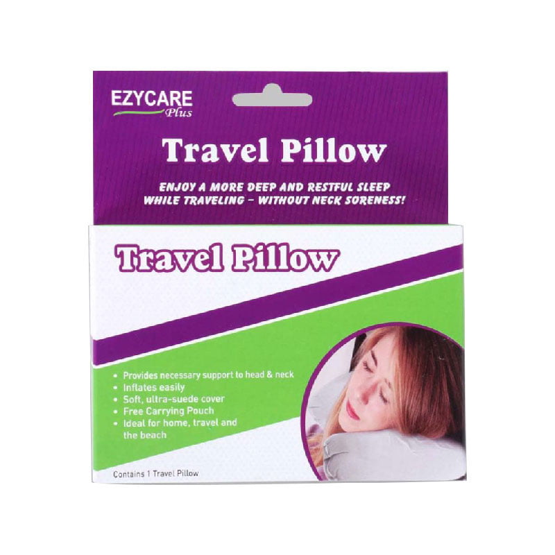 EZYCARE-TRAVEL-PILLOW, provide necessary support to head and neck, inflates easily, soft cover, free carrying pouch, ideal for home, travel, and peach