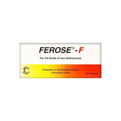 FEROSE-CHEWABLE-TABLETS, for all kinds of iron deficiencies, chocolate flavor, swallowable tablets