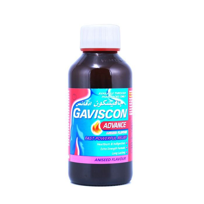 GAVISCON-ADVANCE-GLASS-BOTTLE-ORAL-SUSPENSION, acid reflux, GERDs, fast powerful relief, aniseed flavor