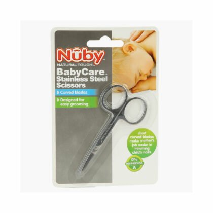 NUBY-CURVED-STAINLESS-STEEL-SCISSORS-curved blades, designed for easy grooming