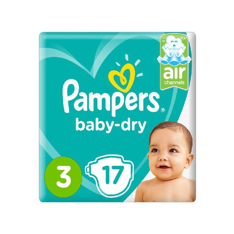 PAMPERS-BABY-DRY, 17 diapers, size 3, air channels