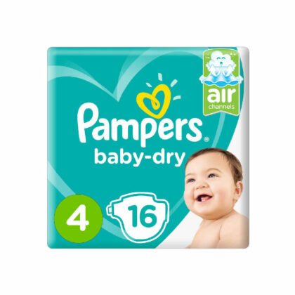 PAMPERS-BABY-DRY, 16 diapers, size 4, air channels