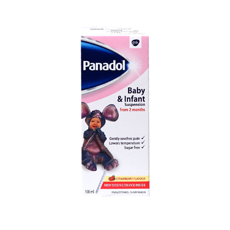 Panadol baby and infant suspension from 2 months, antipyretic, fever, strawberry flavor, suspension, sugar free
