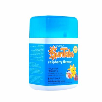 SYNERGY-SUNTABS-10-MCG-60'S-BOTTLE, Vitamin D, kid's health, vitamins, supplements raspberry flavour