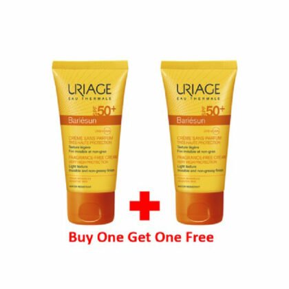 Uriage Bariesun sunscreen SPF 50+ UVA and UVB protection. Buy one and get one free offer