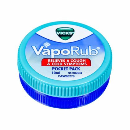 VapoRub. Ointment for colds relief, Decongests the nose, relieves coughing. Pocket size.