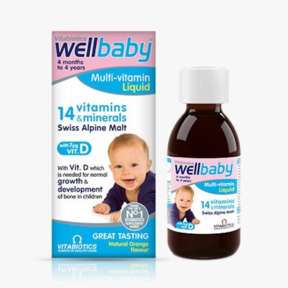 Wellbaby vit D liquid for kids to help kids build healthy bones, no artificial sweeteners colors or preservatives, Vitabiotics.