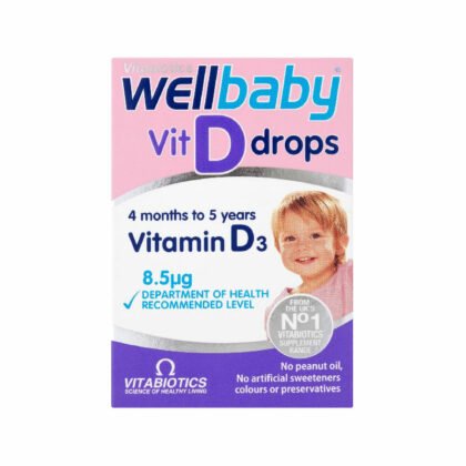 Wellbaby vit D drops for kids to help kids build healthy bones, no artificial sweeteners colors or preservatives, Vitabiotics.