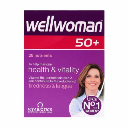 Welllwoman 50+, multi vitamins to help women maintain health and viability and reduce tiredness and fatigue. Vitabiotics