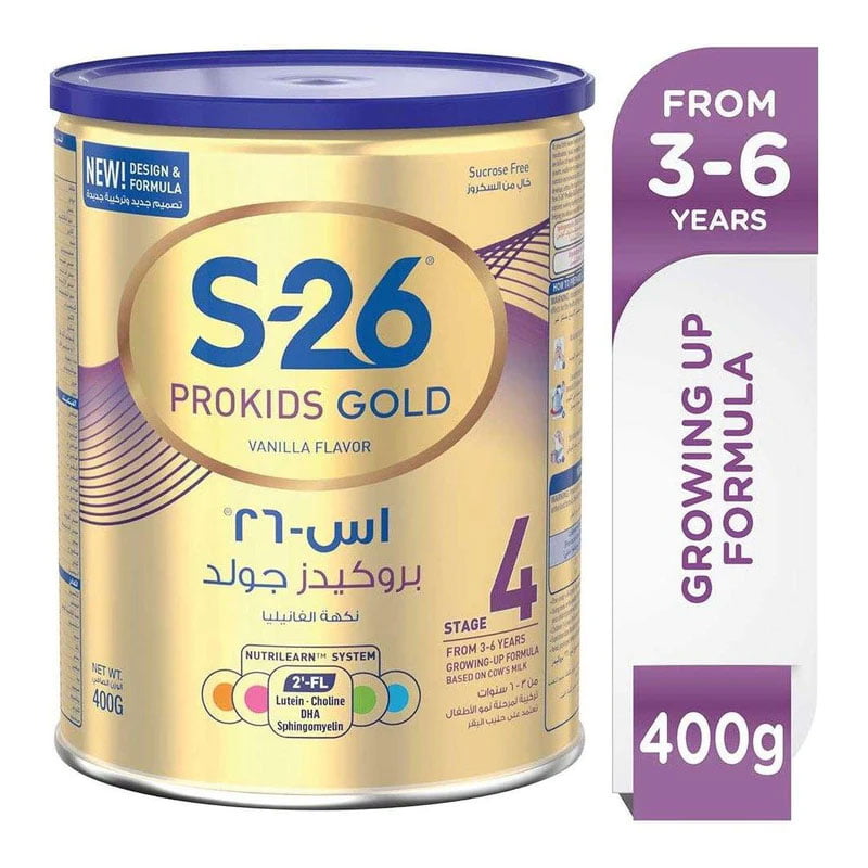 S-26 Prokids Gold vanilla flavor, growing up formula for kids from 3 to 6 years, sucrose free, 400gm