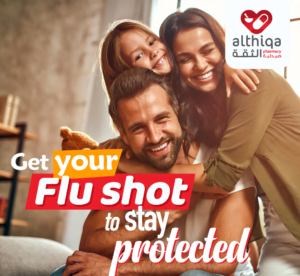 Get your Flu shot to stay protected, happy family, flu vaccine concept