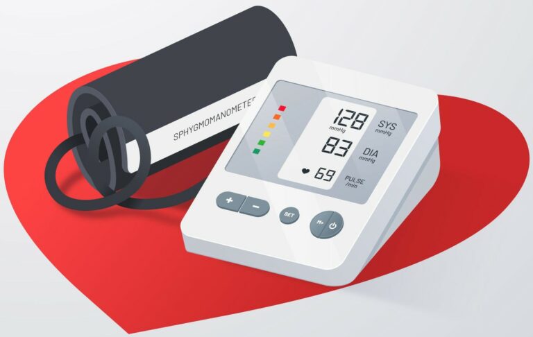 Realistic world hypertension day illustration. Blood pressure monitor on heart