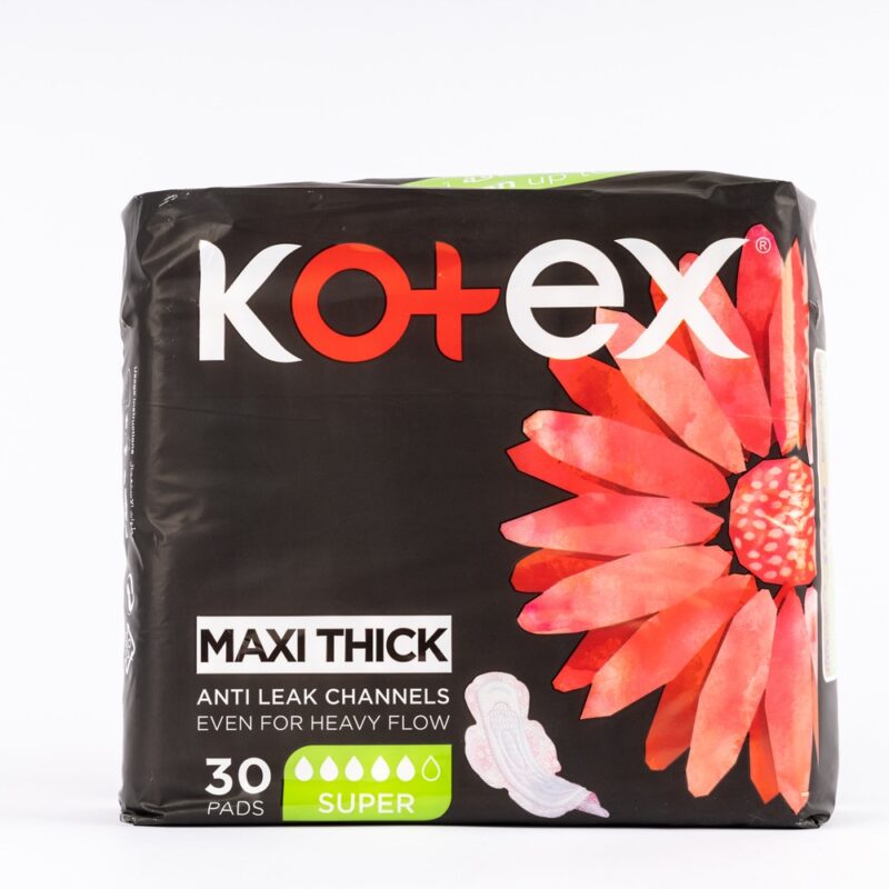 Kotex-Feminine-Pads-Maxi-Super-woman health, maxi thick, anti leak channels, for heavy flow, menstruation, period
