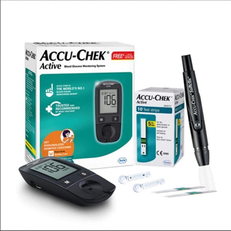 ACCU-CHEK-meter-with-Strips-lancets, blood glucose monitor, glucometer, diabetes