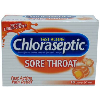 CHLORASEPTIC-CITRUS-LOZENGES-18S sore throat, cold and flu symptoms, fast acting and pain relief