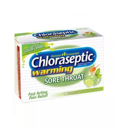 CHLORASEPTIC-GREEN-TEA-HONEY-LOZENGES-sore throat, cold and flu symptoms, fast acting and pain relief
