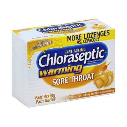 CHLORASEPTIC-HONEY-LEMON-LOZENGES-sore throat, cold and flu symptoms, fast acting and pain relief