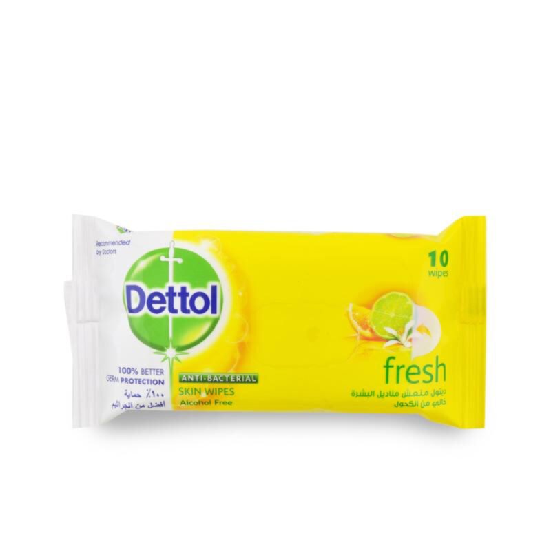 DETTOL-ANTI-BACTERIAL-WIPES-fresh-10'S. Alcohol free, germ protection, anti bacterial