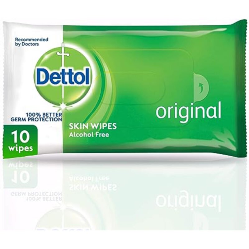 DETTOL-ANTI-BACTERIAL-WIPES-skin-10'S. alcohol free, germ protection, anti bacterial