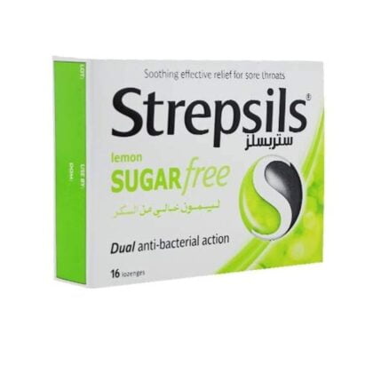 strepsils-lemon-sugar-free-16-lozenges, relief sore throat, dual anti-bacterial action