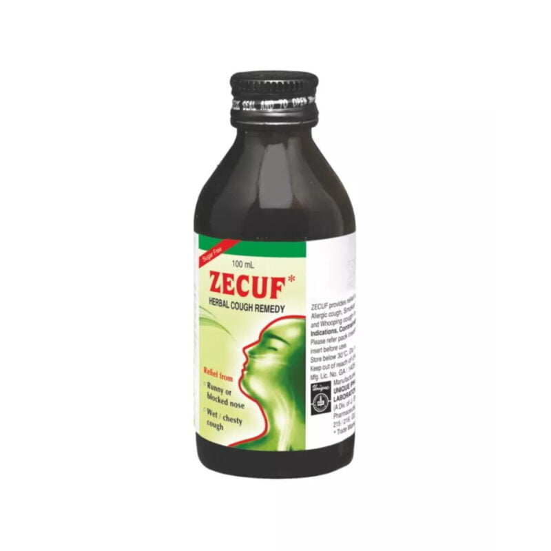 ZECUF HERBAL COUGH REMEDY 100ML GLASS BOTTLE, flu and cold treatment, herbal cough remedy