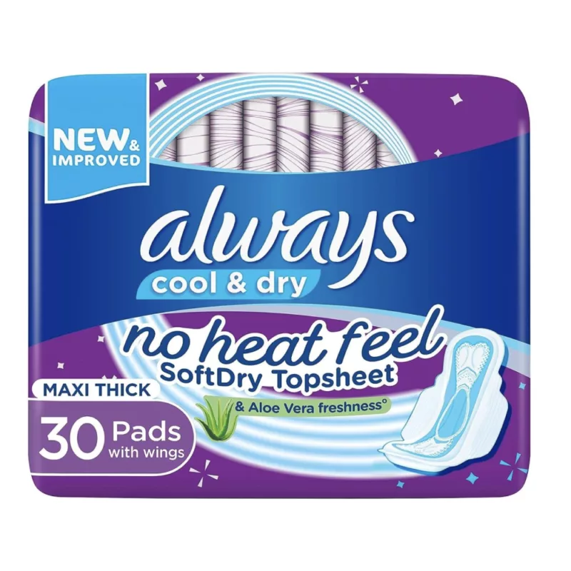 ALWAYS-COOL-AND-DRY-MAXI-THICK-LARGE-no heat feel, with aloe vera freshness, pads, menstruation pads