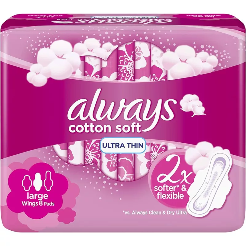 ALWAYS-COTTON-SOFT-ULTRA-THIN-LARGE-WITH-WINGS-feminine health, pads, menstruation