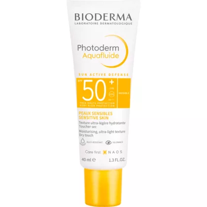 BIODERMA-PHOTODERM-AQUA-FLUID-NATURAL-SPF-50+-sun active defense, moisturizing, ultra light texture, dry touch