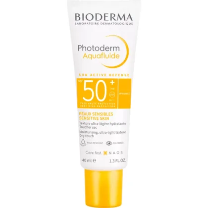 BIODERMA-PHOTODERM-AQUA-FLUID-NATURAL-SPF-50+-sun active defense, moisturizing, ultra light texture, dry touch