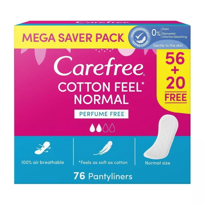 CAREFREE-COTTON-FEEL-NORMAL-PERFUME-FREE-woman's health, mega saver pack, pantyliners