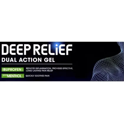 DEEP-RELIEF-dual action gel, Ibuprofen and menthol, quickly soothes pain, reduces inflammation, long lasting effect