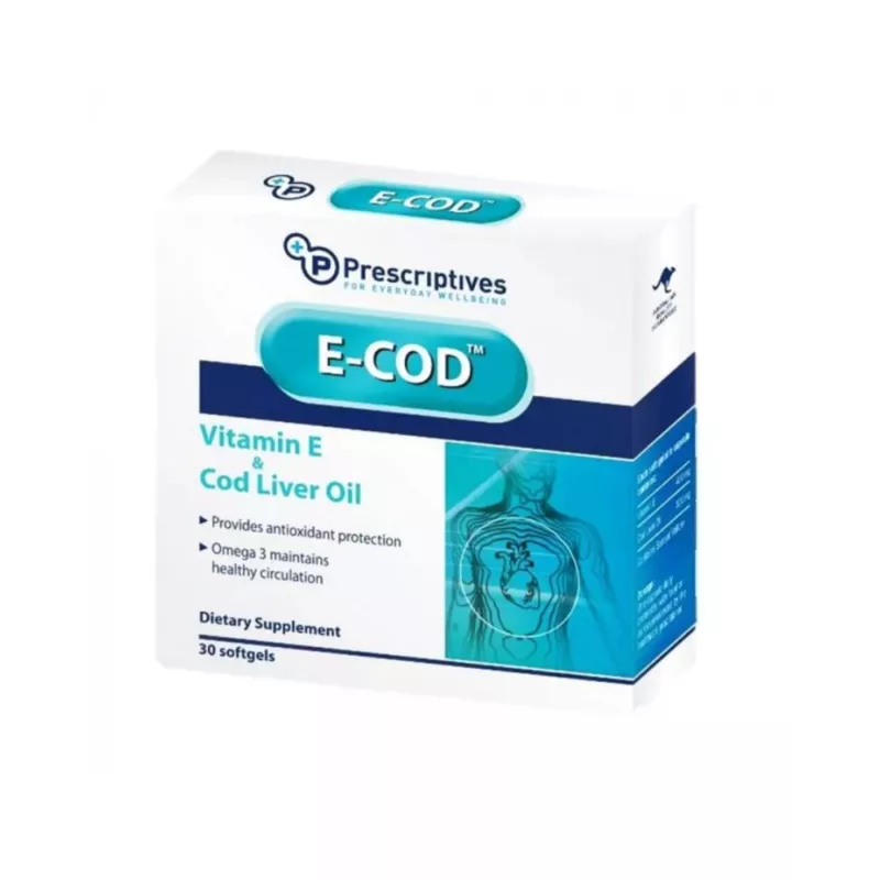 E-COD-vitamin E and cod liver oil, provides anti-oxidant protection, dietary supplement, maintain healthy circulation