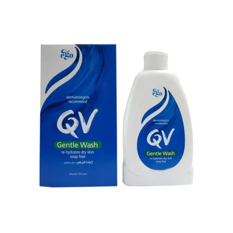 EGO-QV-GENTLE-WASH-re-hydrates dry skin, soap free, dermatologists recommend