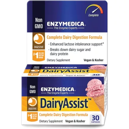 ENZYMEDICA-DAIRY-ASSIST-complete dairy digestion formula, enhanced lactose intolerance support, breaks down dairy sugar and dairy protein