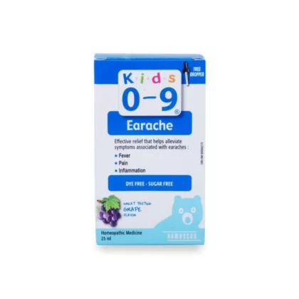 KIDS-0-9-EARACHE, alleviate symptoms associated with earaches: fever, pain, inflammation, grape flavor