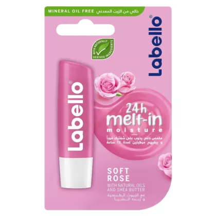 LABELLO-SOFT-ROSE-LIP-BALM-4.8-G. lip care, 24 hours melt-in moisture, mineral oil free