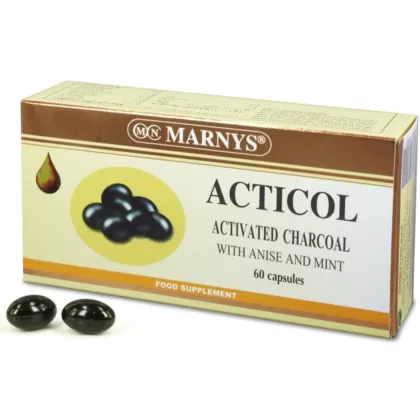MARNYS-ACTICOL-60-CAPSULES. activated charcoal with anise and mint, food supplement