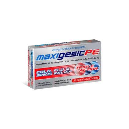 MAXIGESIC-PE-20-S-TABLETS. cold, flu, sinus relief, triple action
