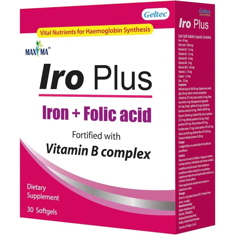 MAXIMA-IRO-PLUS-folic acid fortified with vitamin B complex, dietary supplement
