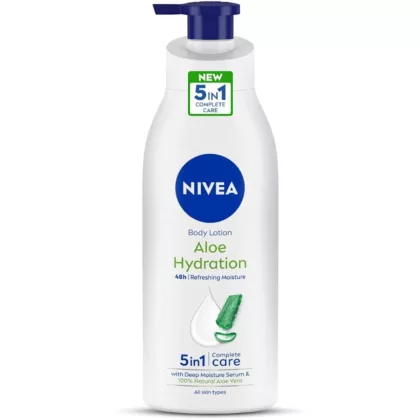 NIVEA-ALOE-VERA-BODY-LOTION-400-ML. aloe hydration, skincare, refreshing moisturize. complete care, deep moisturize serum and 100% natural aloe vera