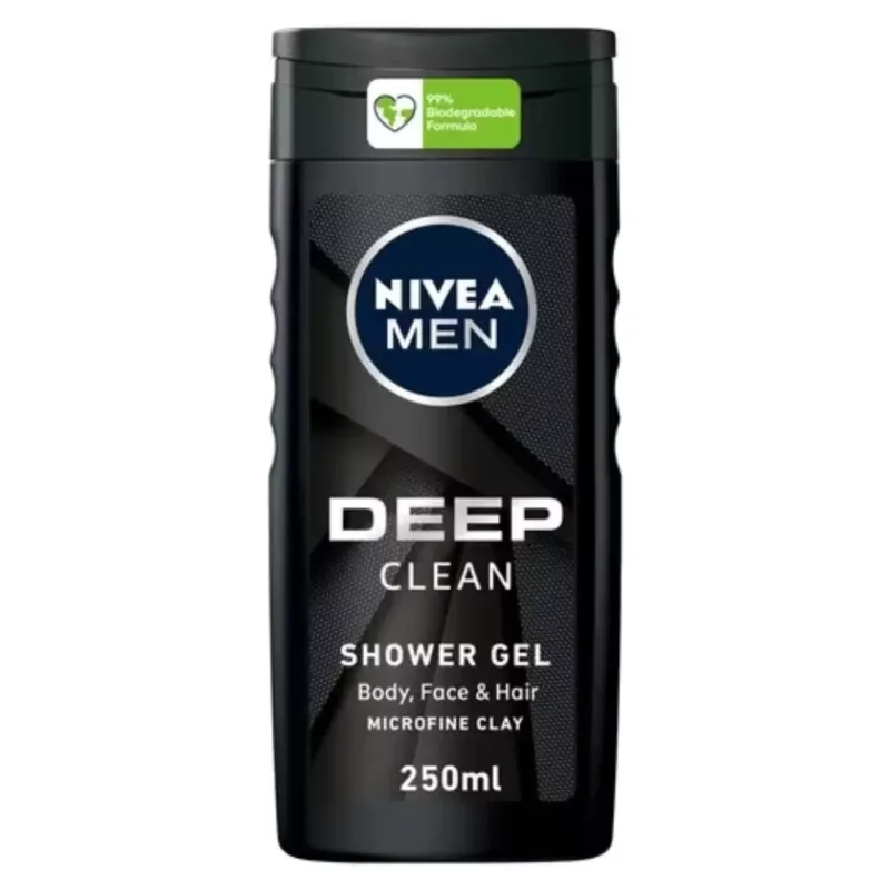 NIVEA-MEN-DEEP-CLEAN-SHOWER-GEL-shower gel, body, face and hair, skincare, cosmetics, beauty