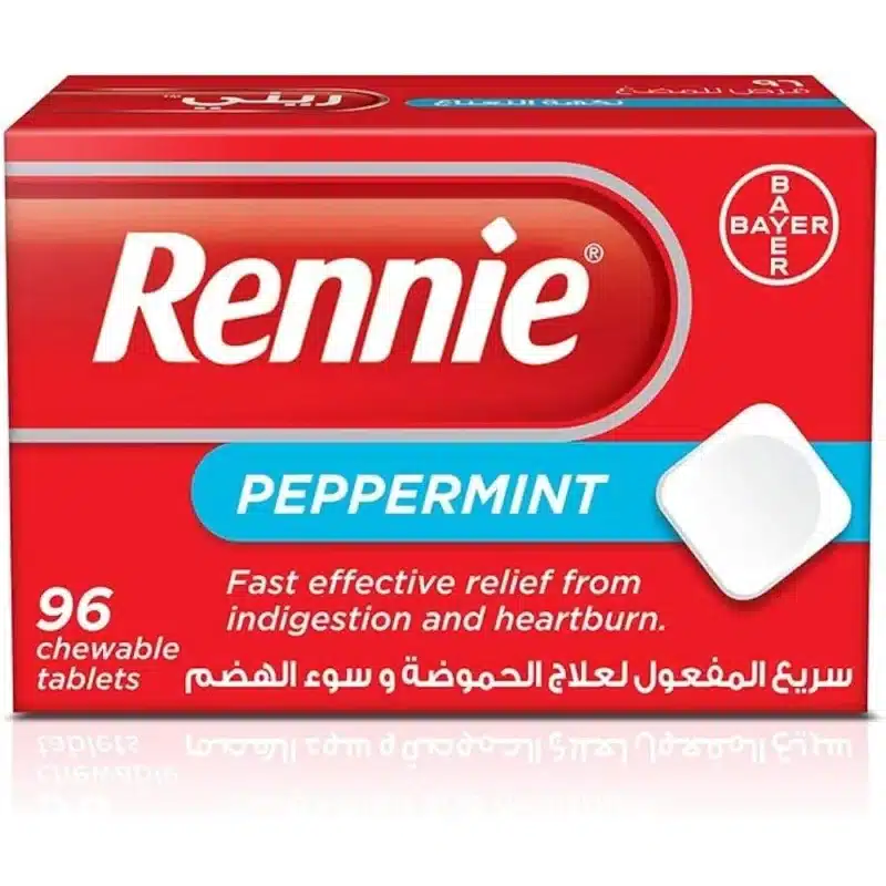 RENNIE-PEPPERMINT-96-S-CHEWABLE-TABLETS. fast effective relief from indigestion and heart burn
