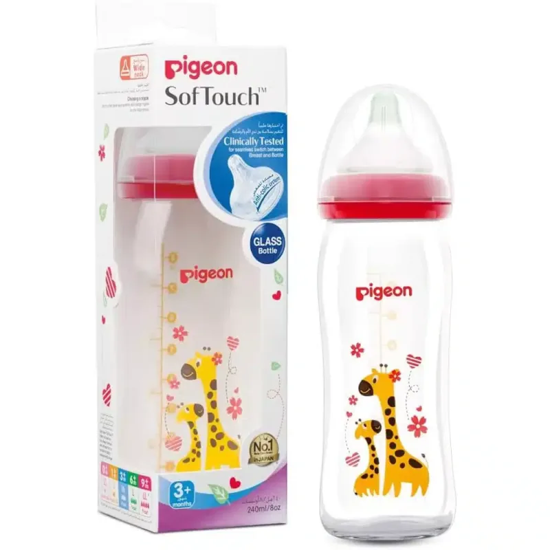 PIGEON-GLASS-WN-DECORATE-BOTTLE-240-ML. baby's feeding