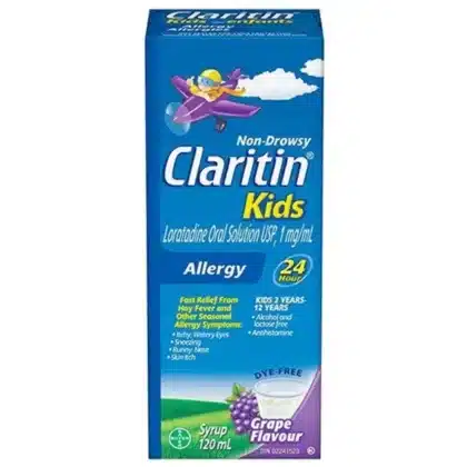 CLARITINE-CHILD-GRAPE-anti allergic, for relief from Hay fever, anti histamine
