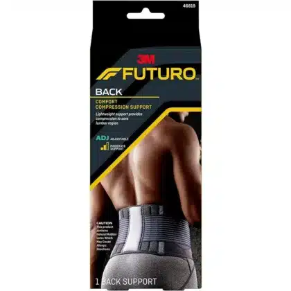 FUTURO-LIGHT-WEIGHT-BACK-SUPPORT. sports injury, lightweight support provides compression to lumbar region