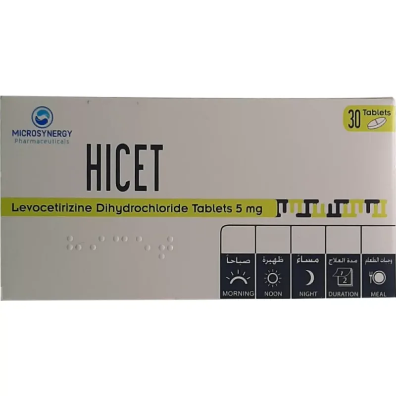 HICET-5-MG-30-S-TABLETS treat various allergic conditions such as hay fever, conjunctivitis and some skin reactions, and reactions to bites and stings.