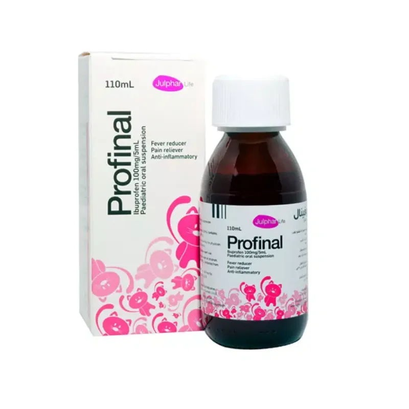 PROFINAL-100-MG-5ML-110-ML-GLASS-BOTTLE. fever reducer, pain reliever, anti-inflammatory